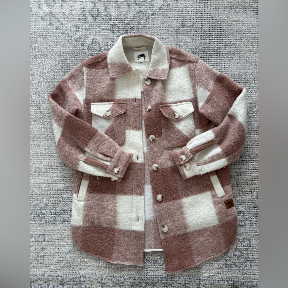 Roots Plaid Shacket Jacket in Dusty Rose & Cream